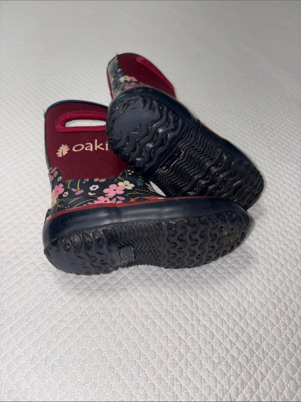OAKI Kids Floral Waterproof Rain & Snow Boots in Burgundy and Navy